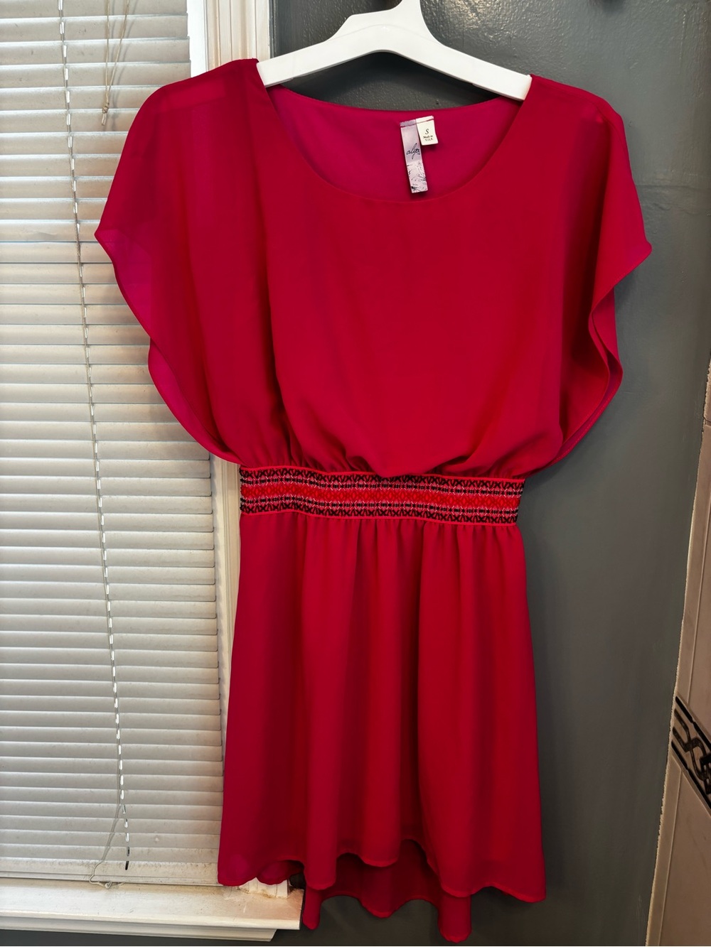 Women's Pink Elastic-Waist Chiffon Dress